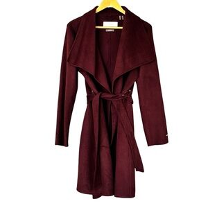 TAHARI Ella Handmade Wool Blend Wrap Coat Burgundy Wine L